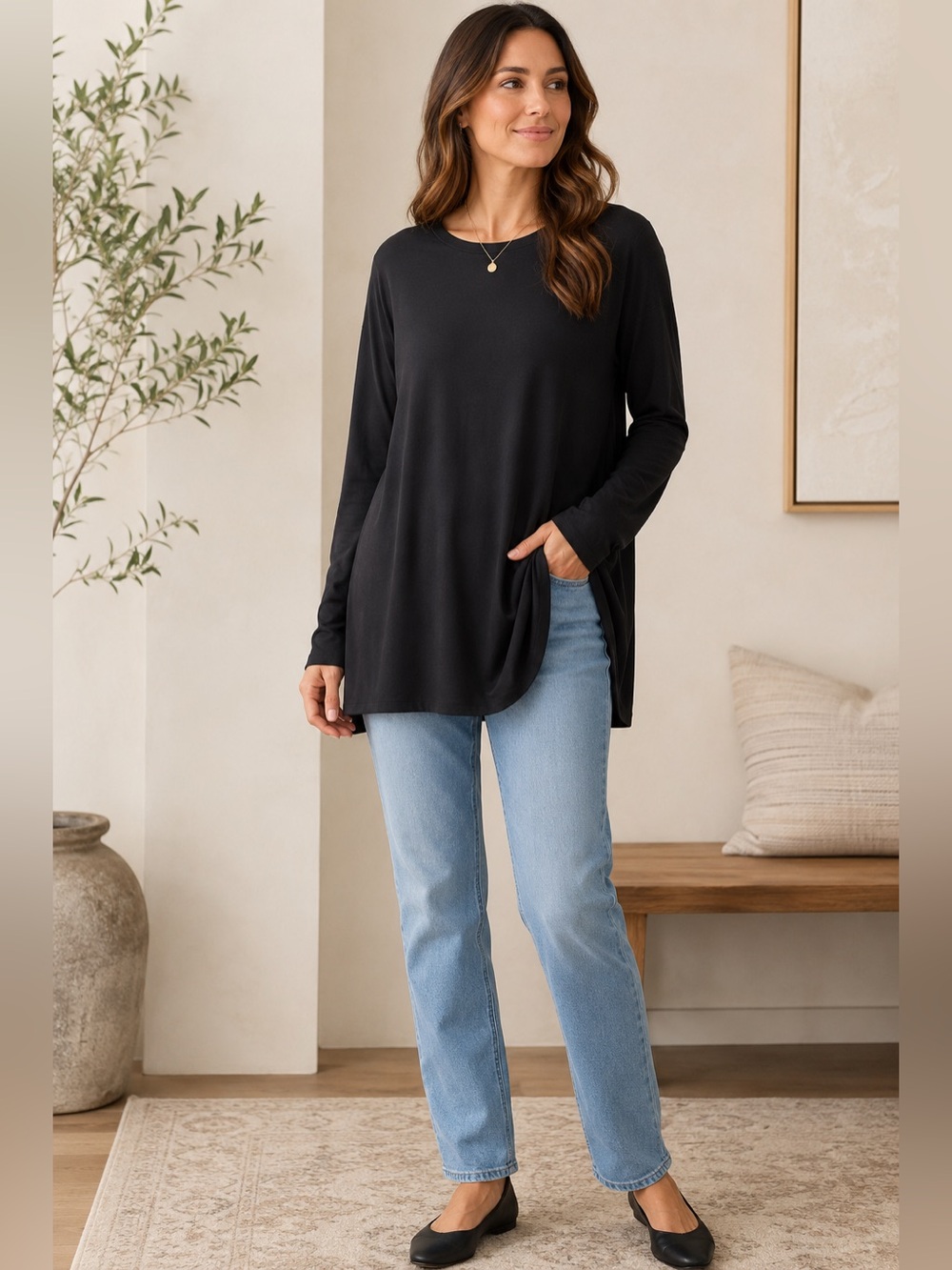 Daily Ritual Black Tunic‎ Knit Top
